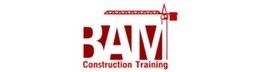 BAM Construction Training logo in red with white background